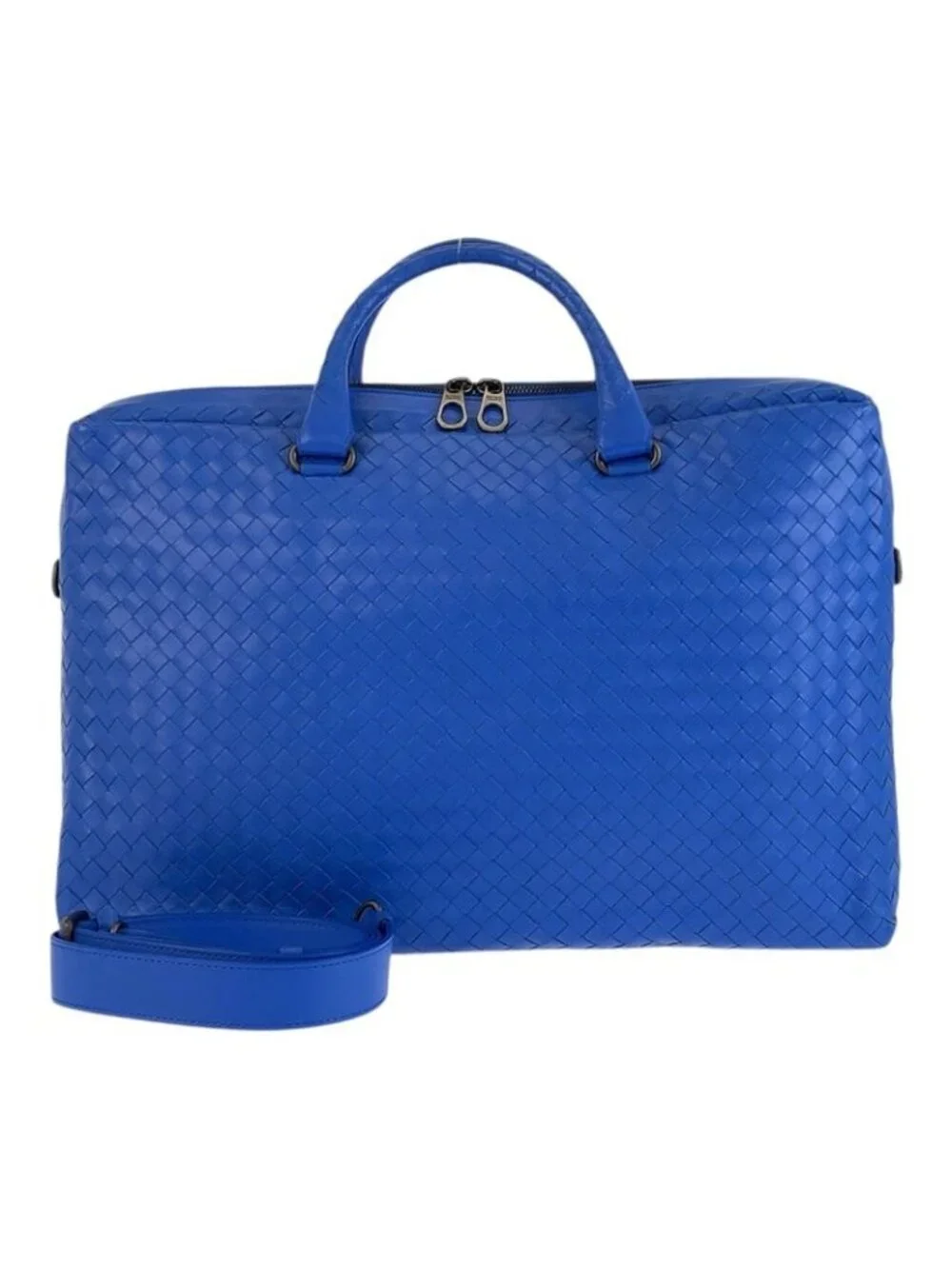 Bottega Veneta Intrecciato Blue Leather Business Bag